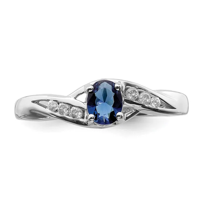 Solid 14k White Gold Oval Simulated Sapphire CZ Ring Goldia Rings