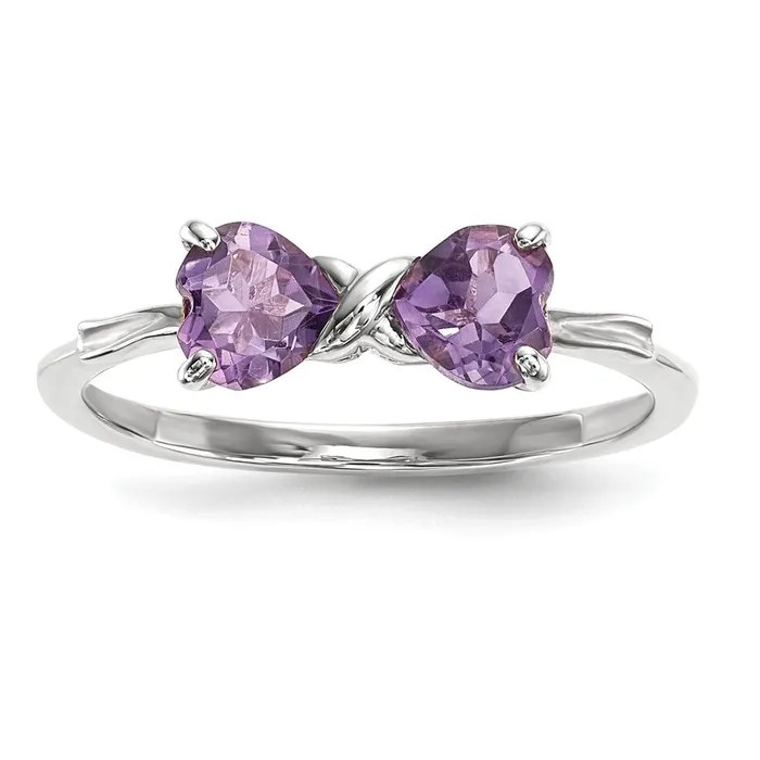 Solid 14k White Gold Polished Simulated Amethyst Bow Ring Goldia Rings