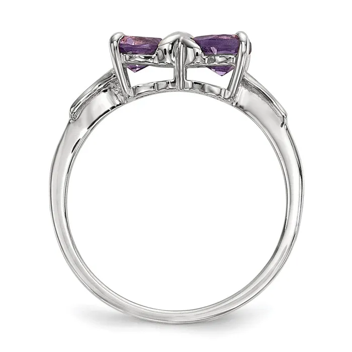 Solid 14k White Gold Polished Simulated Amethyst Bow Ring Goldia Rings