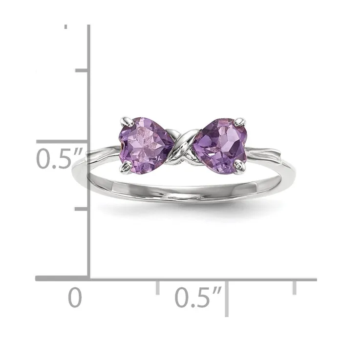 Solid 14k White Gold Polished Simulated Amethyst Bow Ring Goldia Rings