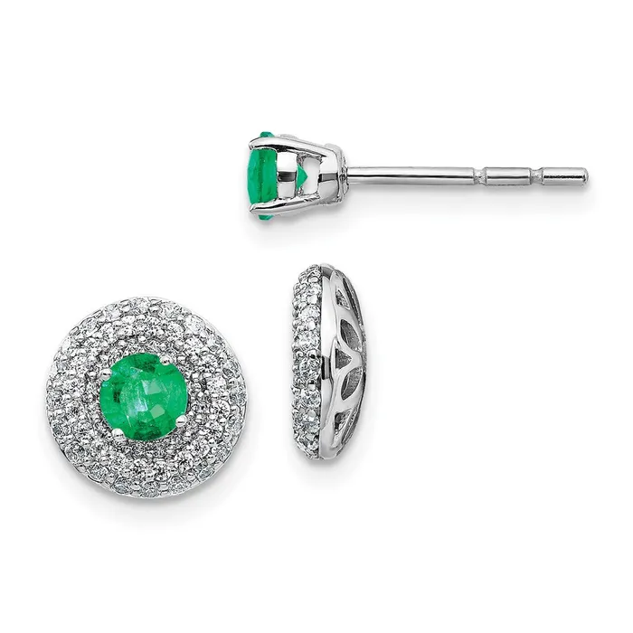 Solid 14k White Gold Simulated CZ and Emerald Stud w JacKet Earrings Goldia Earrings Solid 14k White Gold Simulated CZ and Emerald Stud w JacKet Earrings Goldia Earrings