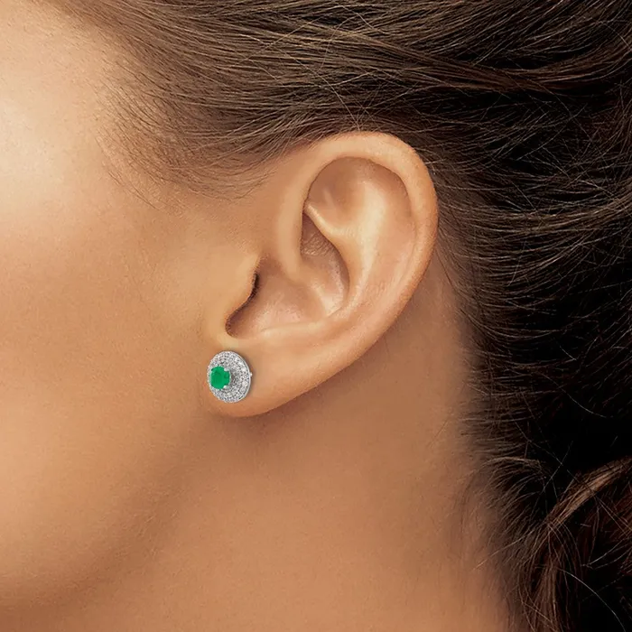 Solid 14k White Gold Simulated CZ and Emerald Stud w JacKet Earrings Goldia Earrings Solid 14k White Gold Simulated CZ and Emerald Stud w JacKet Earrings Goldia Earrings