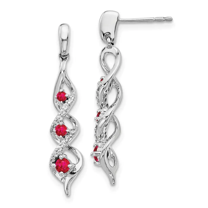 Solid 14k White Gold Simulated CZ and Ruby Post Dangle Earrings Goldia Earrings Solid 14k White Gold Simulated CZ and Ruby Post Dangle Earrings Goldia Earrings