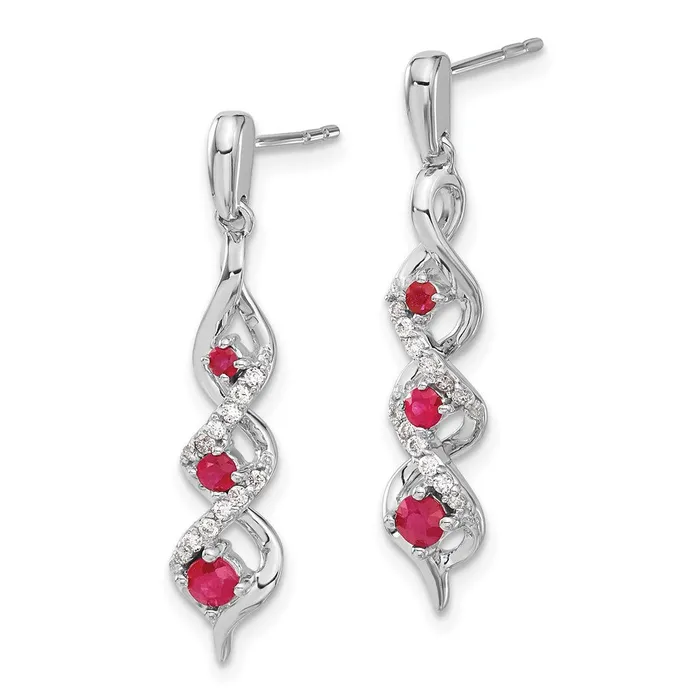 Solid 14k White Gold Simulated CZ and Ruby Post Dangle Earrings Goldia Earrings Solid 14k White Gold Simulated CZ and Ruby Post Dangle Earrings Goldia Earrings