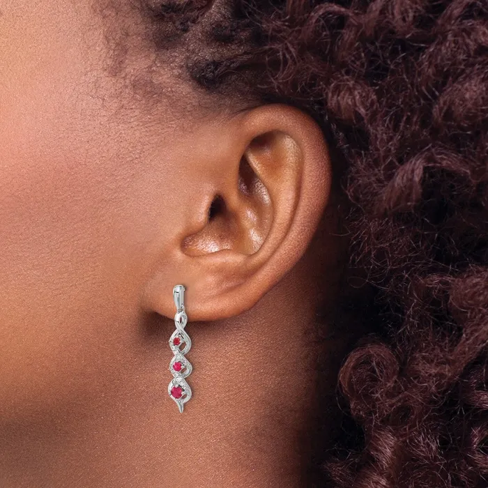Solid 14k White Gold Simulated CZ and Ruby Post Dangle Earrings Goldia Earrings Solid 14k White Gold Simulated CZ and Ruby Post Dangle Earrings Goldia Earrings