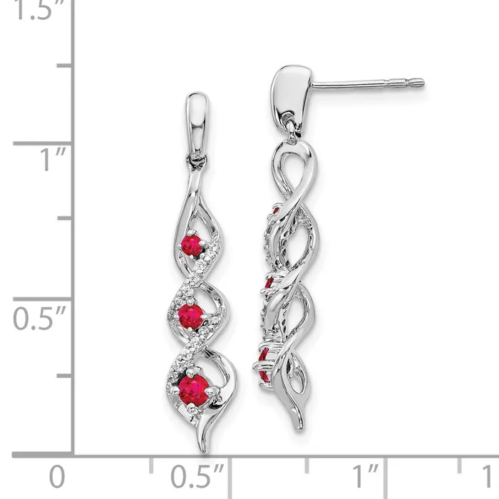 Solid 14k White Gold Simulated CZ and Ruby Post Dangle Earrings Goldia Earrings Solid 14k White Gold Simulated CZ and Ruby Post Dangle Earrings Goldia Earrings