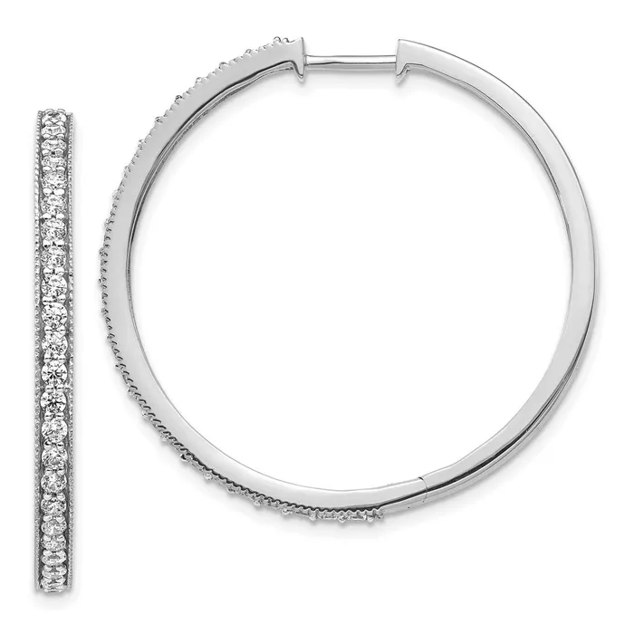 Solid 14k White Gold Simulated CZ Milgrain Hoop Earrings Goldia Earrings Solid 14k White Gold Simulated CZ Milgrain Hoop Earrings Goldia Earrings