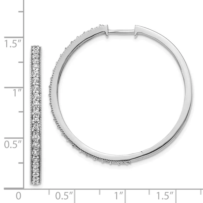 Solid 14k White Gold Simulated CZ Milgrain Hoop Earrings Goldia Earrings