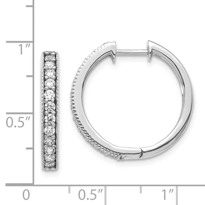 Solid 14k White Gold Simulated CZ Milgrain Hoop Earrings Goldia Earrings
