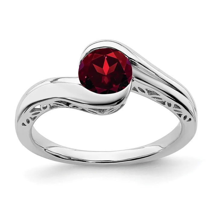 Solid 14k White Gold Simulated Garnet Bypass Ring Goldia Rings