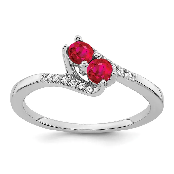 Solid 14k White Gold Simulated Ruby and CZ 2stone Bypass Ring Goldia Rings Solid 14k White Gold Simulated Ruby and CZ 2stone Bypass Ring Goldia Rings