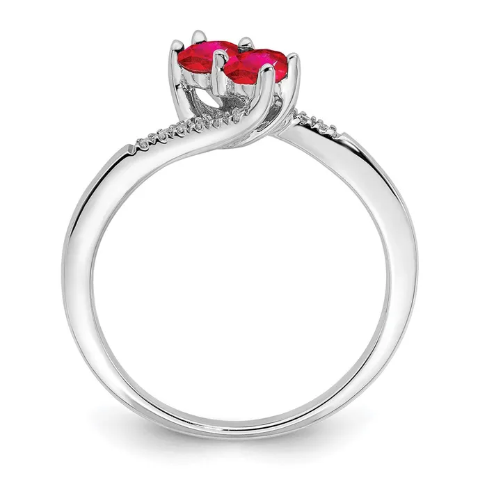 Solid 14k White Gold Simulated Ruby and CZ 2stone Bypass Ring Goldia Rings