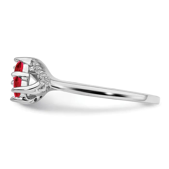 Solid 14k White Gold Simulated Ruby and CZ 2stone Bypass Ring Goldia Rings