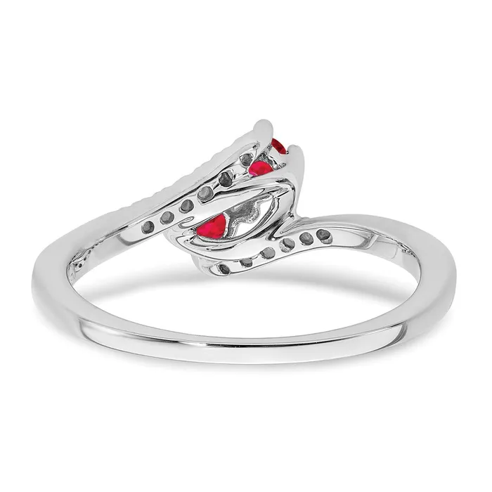 Solid 14k White Gold Simulated Ruby and CZ 2stone Bypass Ring Goldia Rings