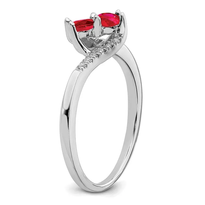 Solid 14k White Gold Simulated Ruby and CZ 2stone Bypass Ring Goldia Rings