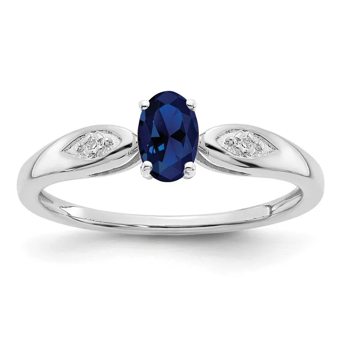Solid 14k White Gold Simulated Sapphire and CZ Ring Goldia Rings