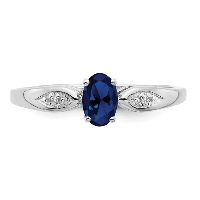 Solid 14k White Gold Simulated Sapphire and CZ Ring Goldia Rings