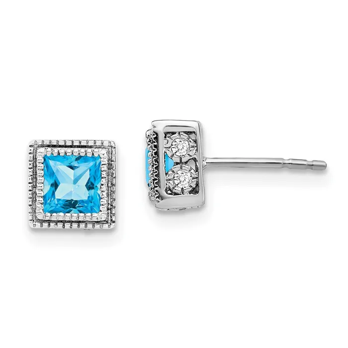 Solid 14k White Gold Square Simulated Blue Topaz and CZ Earrings Goldia Earrings Solid 14k White Gold Square Simulated Blue Topaz and CZ Earrings Goldia Earrings