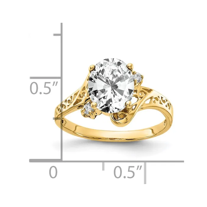 Solid 14k Yellow Gold 9x7mm Oval Cubic Zirconia A Simulated CZ Ring Goldia Rings