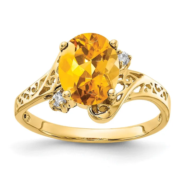 Solid 14k Yellow Gold 9x7mm Oval Simulated Citrine A CZ Ring Goldia Rings