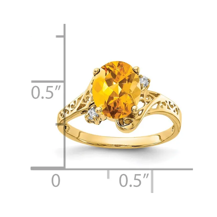 Solid 14k Yellow Gold 9x7mm Oval Simulated Citrine A CZ Ring Goldia Rings