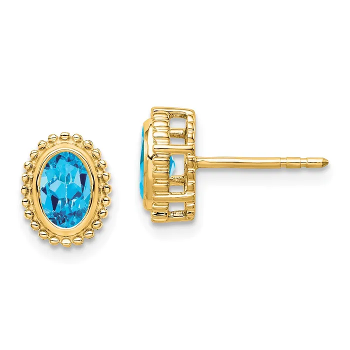 Solid 14k Yellow Gold Oval Simulated Blue Topaz Post Earrings Goldia Earrings Solid 14k Yellow Gold Oval Simulated Blue Topaz Post Earrings Goldia Earrings