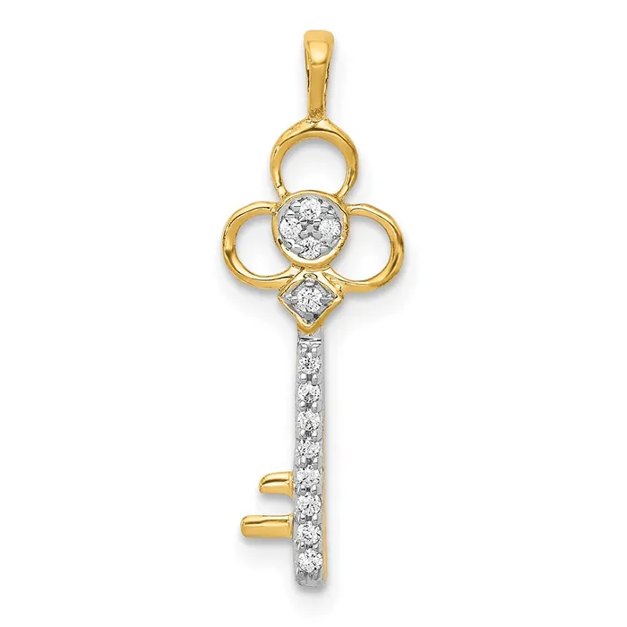 Solid 14k Yellow Gold Simulated CZ Club Key Pendant Goldia PreStyled Sets