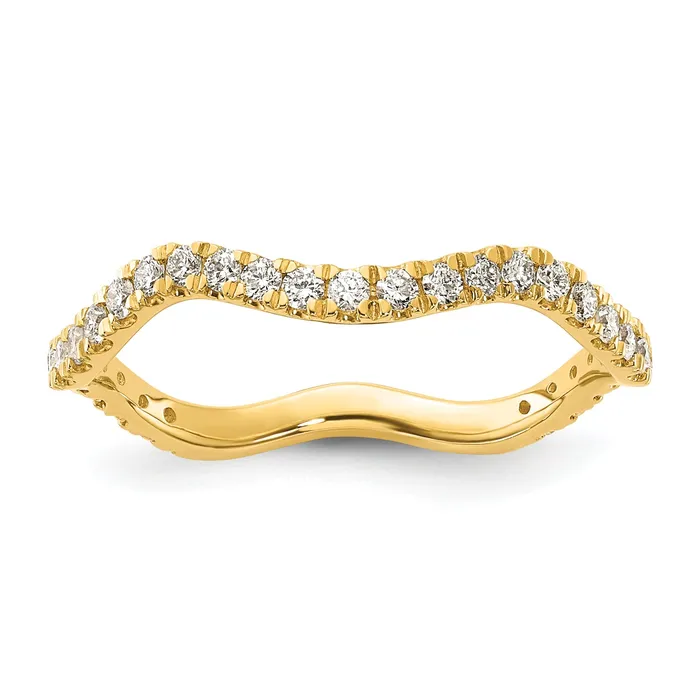 Solid 14k Yellow Gold Simulated CZ Wavy Band Goldia Rings