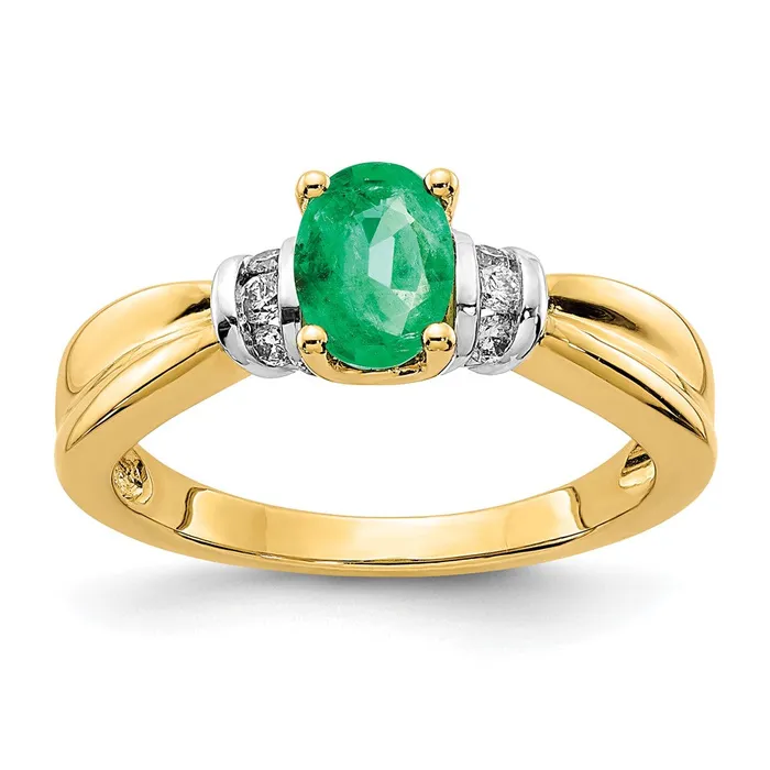 Solid 14k Yellow Rhodium and Oval Rhodiumd Simulated CZ Emerald Ring Goldia Rings Solid 14k Yellow Rhodium and Oval Rhodiumd Simulated CZ Emerald Ring Goldia Rings