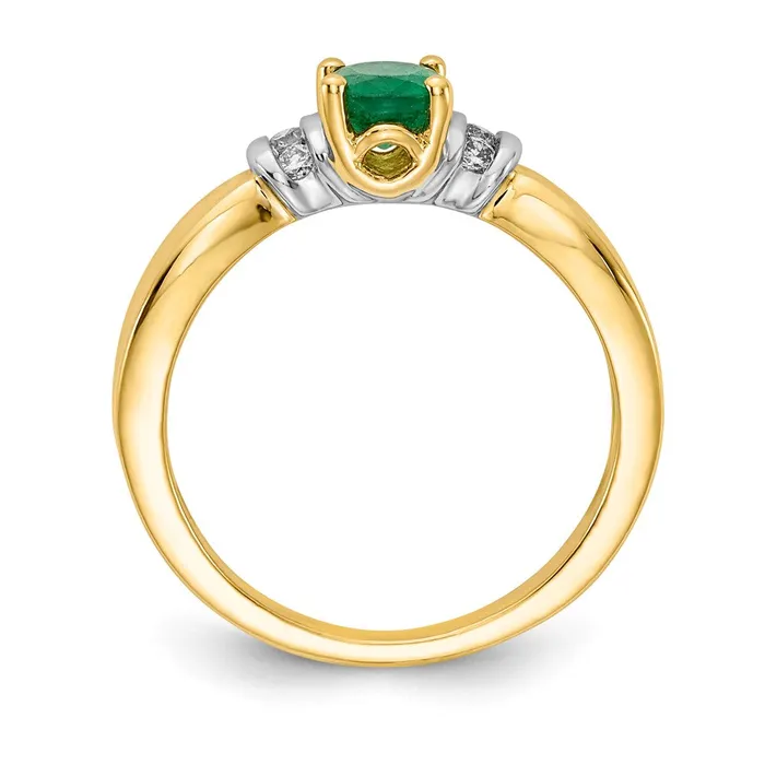Solid 14k Yellow Rhodium and Oval Rhodiumd Simulated CZ Emerald Ring Goldia Rings