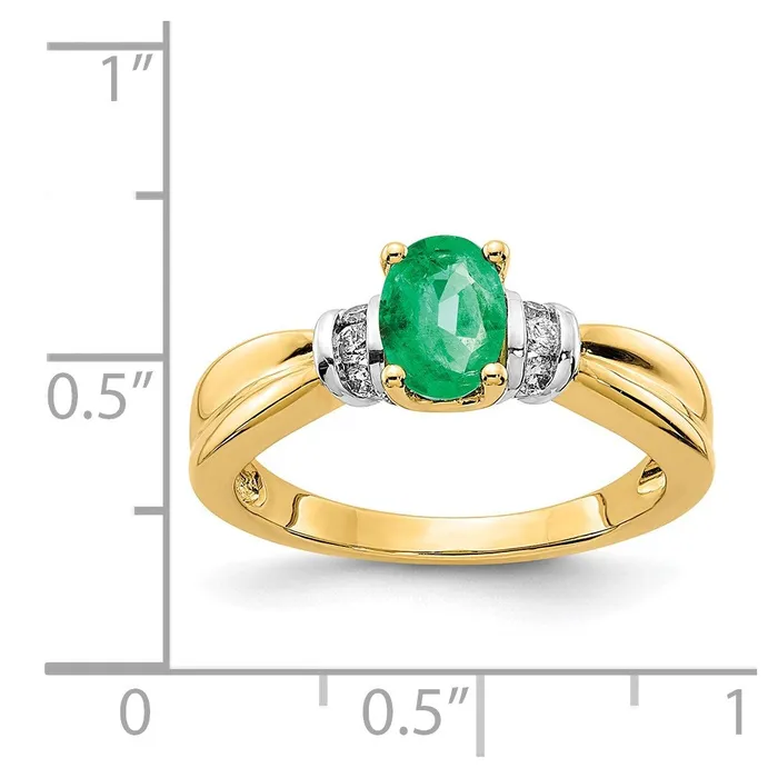 Solid 14k Yellow Rhodium and Oval Rhodiumd Simulated CZ Emerald Ring Goldia Rings