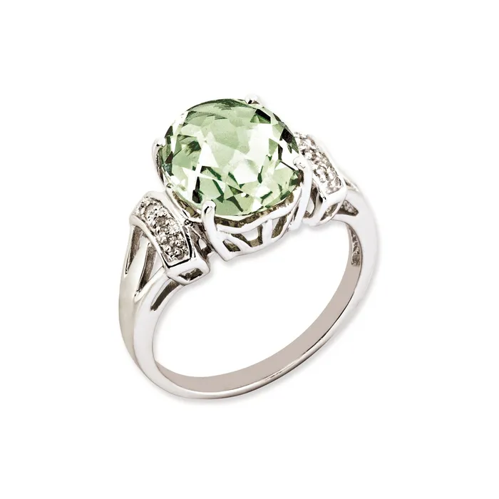 Sterling Silver RHplated Oval CheckerCut Green Quartz u0026 Diamond Gemstone Birthstone Ring Fine Jewelry Gift for Her Goldia Rings