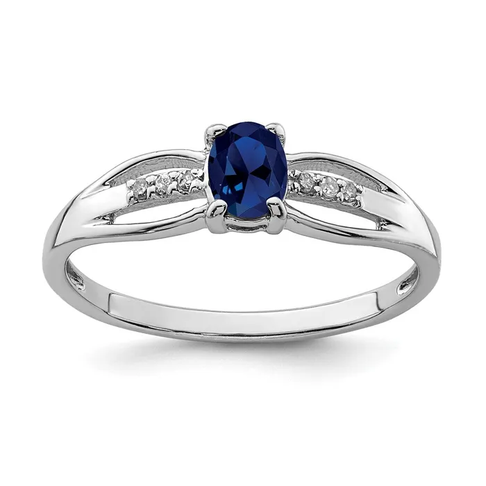 Sterling Silver Rhodplated Diamond Created Sapphire Ring Goldia Rings