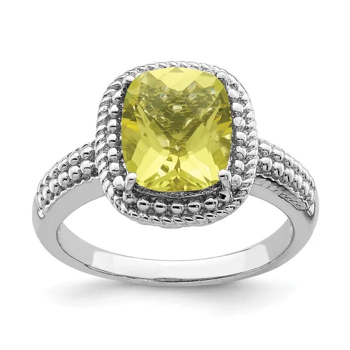Sterling Silver Rhodium CheckerCut Lemon Quartz Ring Goldia Rings