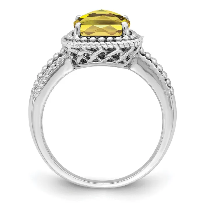 Sterling Silver Rhodium CheckerCut Lemon Quartz Ring Goldia Rings