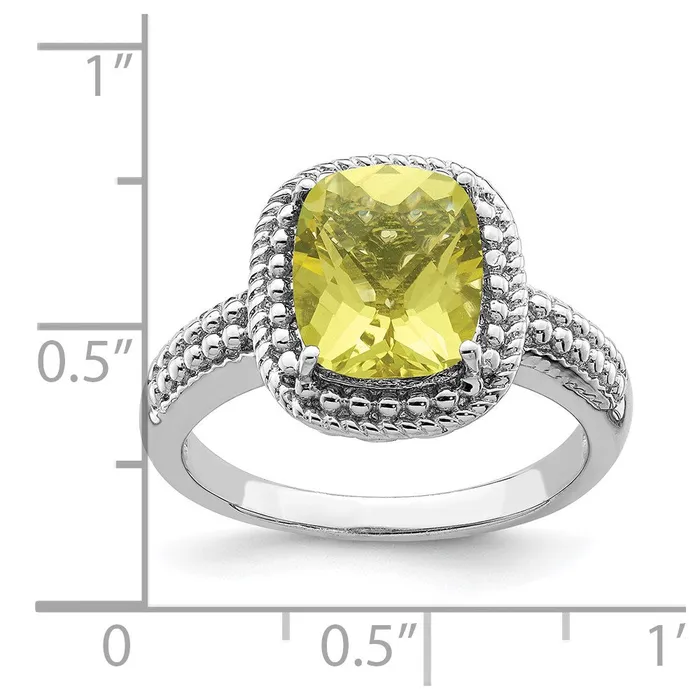 Sterling Silver Rhodium CheckerCut Lemon Quartz Ring Goldia Rings