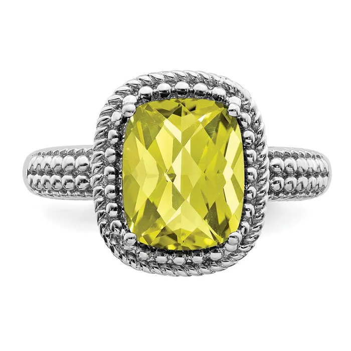 Sterling Silver Rhodium CheckerCut Lemon Quartz Ring Goldia Rings