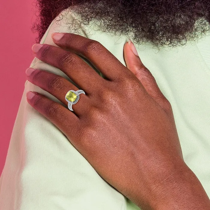 Sterling Silver Rhodium CheckerCut Lemon Quartz Ring Goldia Rings