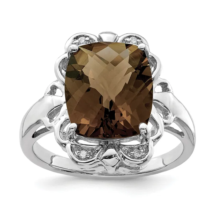 Sterling Silver Rhodium CheckerCut Smoky Quartz u0026 Natural Diamond Gemstone Birthstone Ring Fine Jewelry Gift for Her Goldia Rings Sterling Silver Rhodium CheckerCut Smoky Quartz u0026 Natural Diamond Gemstone Birthstone Ring Fine Jewelry Gift for Her Goldia Rings