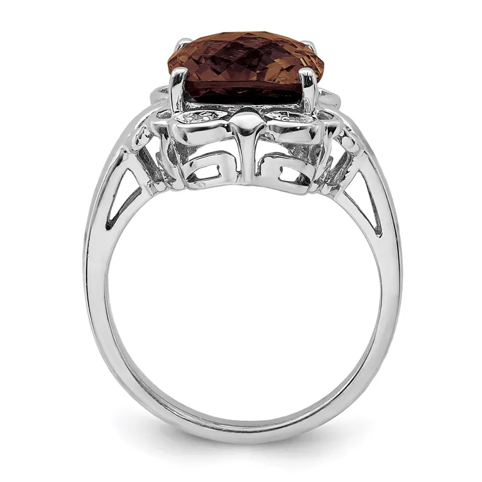 Sterling Silver Rhodium CheckerCut Smoky Quartz u0026 Natural Diamond Gemstone Birthstone Ring Fine Jewelry Gift for Her Goldia Rings Sterling Silver Rhodium CheckerCut Smoky Quartz u0026 Natural Diamond Gemstone Birthstone Ring Fine Jewelry Gift for Her Goldia Rings