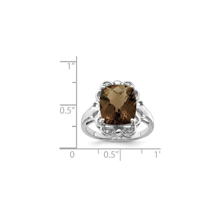 Sterling Silver Rhodium CheckerCut Smoky Quartz u0026 Natural Diamond Gemstone Birthstone Ring Fine Jewelry Gift for Her Goldia Rings Sterling Silver Rhodium CheckerCut Smoky Quartz u0026 Natural Diamond Gemstone Birthstone Ring Fine Jewelry Gift for Her Goldia Rings