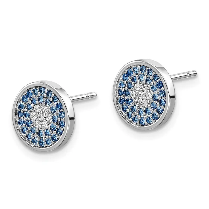 Sterling Silver Rhodium plated Blue Spinel and CZ Post Earrings Goldia Earrings