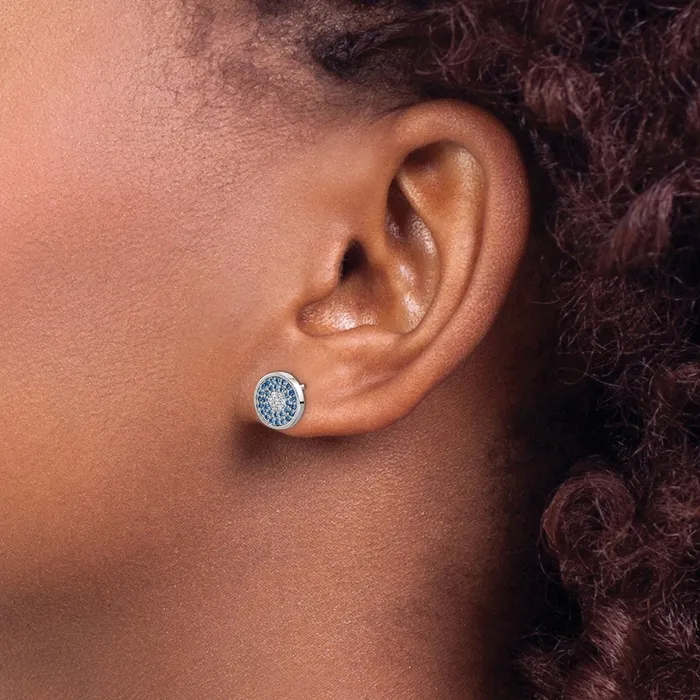 Sterling Silver Rhodium plated Blue Spinel and CZ Post Earrings Goldia Earrings