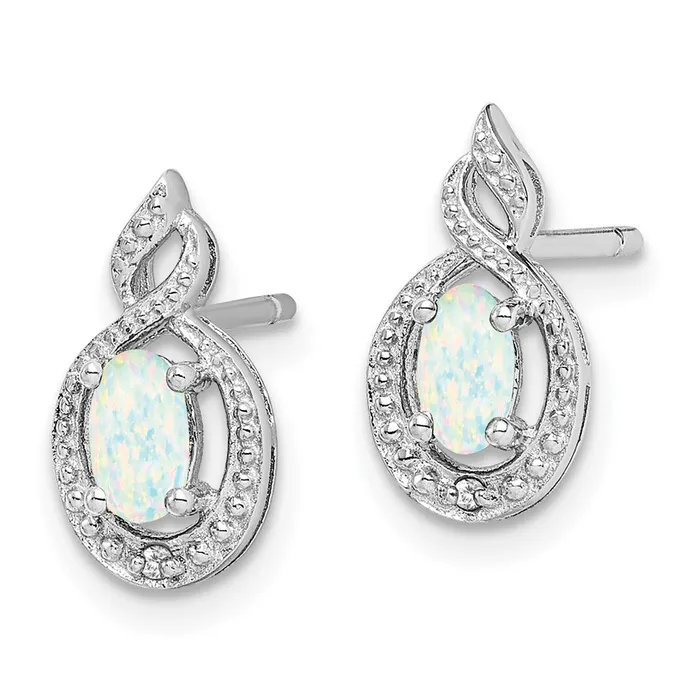 Sterling Silver Rhodiumplated Created Opal u0026 Diamond Earrings Goldia Earrings