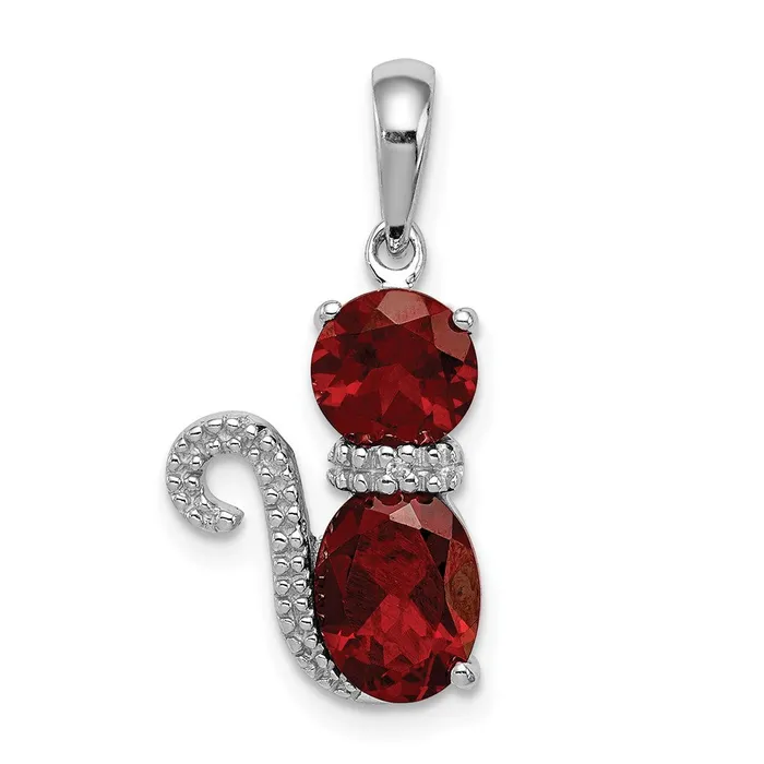 Sterling Silver Rhodiumplated Garnet and Diamond Cat Pendant Goldia Necklaces Sterling Silver Rhodiumplated Garnet and Diamond Cat Pendant Goldia Necklaces