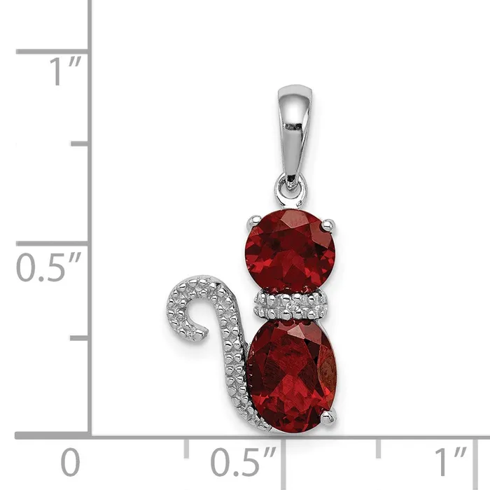 Sterling Silver Rhodiumplated Garnet and Diamond Cat Pendant Goldia Necklaces