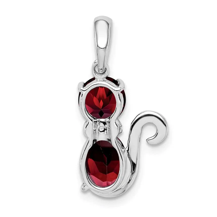 Sterling Silver Rhodiumplated Garnet and Diamond Cat Pendant Goldia Necklaces