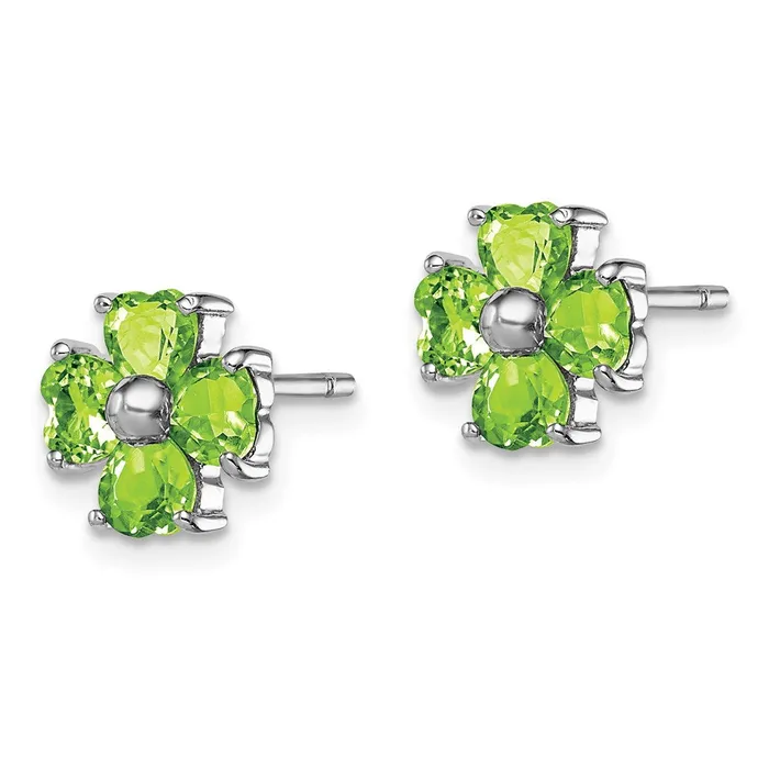 Sterling Silver Rhodium Plated Peridot Flower Post Earrings Goldia Earrings