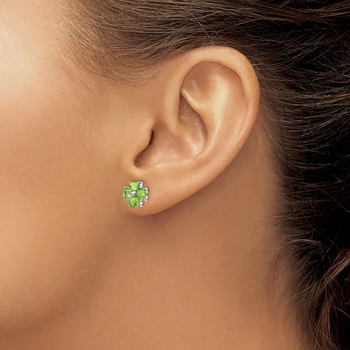 Sterling Silver Rhodium Plated Peridot Flower Post Earrings Goldia Earrings