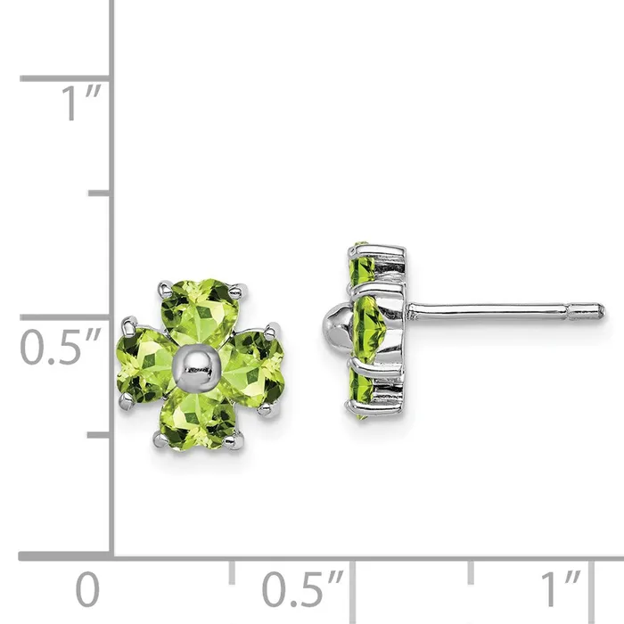 Sterling Silver Rhodium Plated Peridot Flower Post Earrings Goldia Earrings